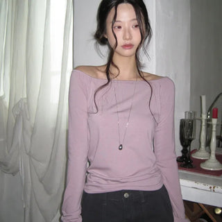 Soft Boat Neck Off-Shoulder T-Shirt