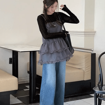 See-through bustier tiered layered dress