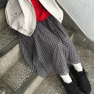 Heyo Check Elastic Long Skirt