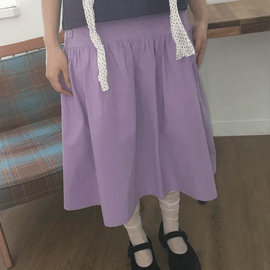 Janta Diagonal Button Elastic Waist Midi Skirt