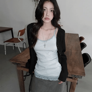 Peon Stripe Lace Slim Fit Long Sleeveless Top