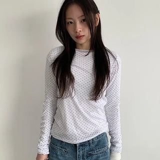 Kanka Dot Ribbed Round Long Sleeve Tee
