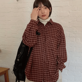 Shuin Pocket Peach Brushed Check Shirt