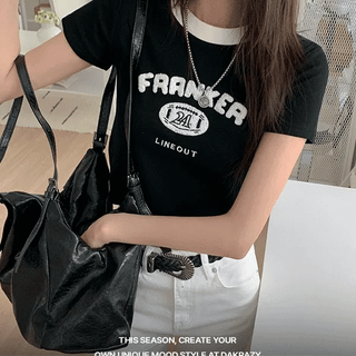 Frank color-block ringer crop t-shirt