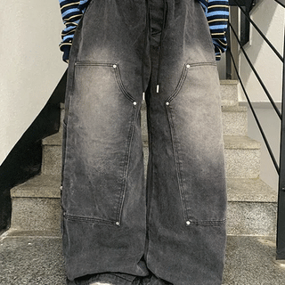 Kodai Elastic String Zipper Carpenter Wide Denim Pants