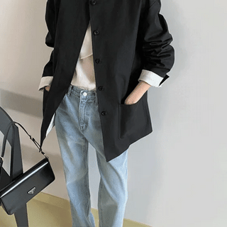 Yumer Cotton Collarless Half Jacket