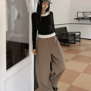 Coz Rivet Side Cut Cotton Wide Pants