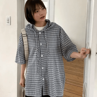 Burtz Vintage Oversized Check Hoodie