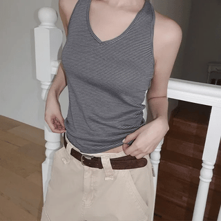 Kutz V-neck striped halter sleeveless top