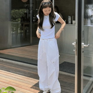 Diagonal Nylon String Cargo Pants