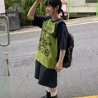 Wands Raglan Color Block Oversized Short Sleeve Tee
