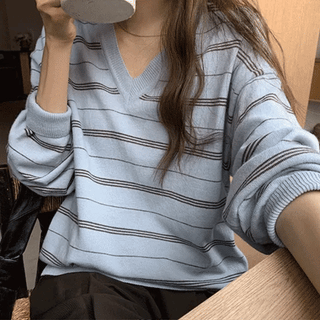 Vera Un Cashmere Wool Striped VNeck Knit