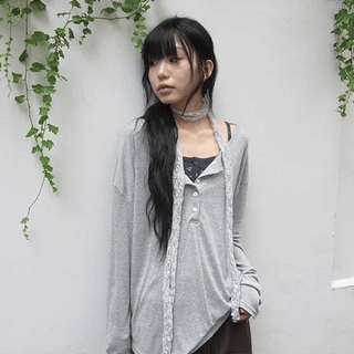 Noir Loose Fit Summer Henley Neck Button Long Sleeve Tee