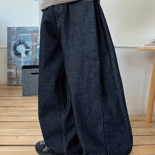 Artimo Side Pintuck Raw Wide Denim Pants