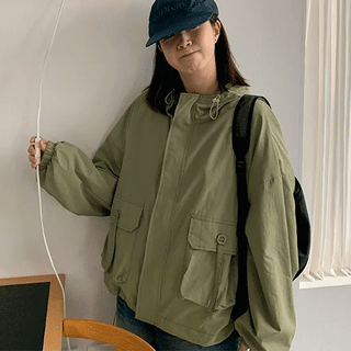 Leaka Nylon Hooded Drawstring Wind Jumper