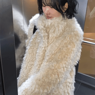 Leon HighNeck Hairy Fur Shearling Jacket