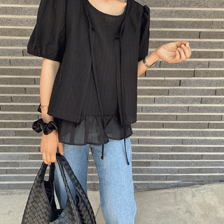 Riboni Summer Jacquard Tie Blouse