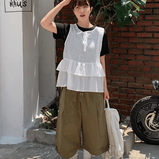 Poiven Ribbon Frill Sleeveless Blouse