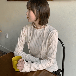 Daibo Frill Dot Scarf Set Tee