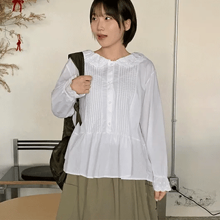 Iroki Pintuck Lace Round Blouse