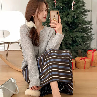 Wool striped long skirt
