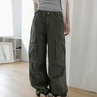 Calde Vintage Two-Button Wide Cotton Cargo Pants