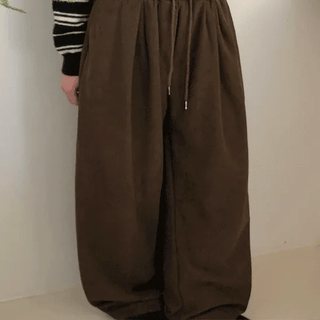 Combs Brushed Corduroy Elastic Wide Pants