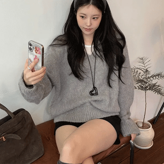 Brushed Alpaca V-neck Wool Knit