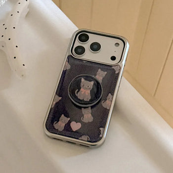 Denim Cat iPhone 18 Pro Galaxy MagSafe Silver Bumper Case