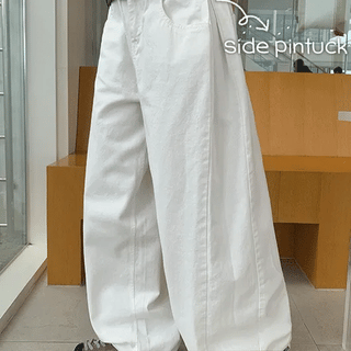 Ettore Side Pintuck Balloon Wide Cotton Pants
