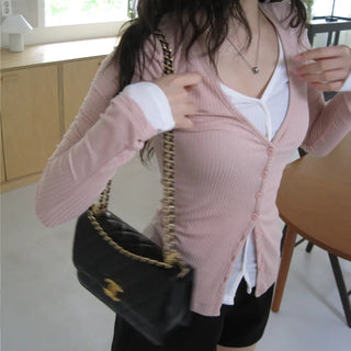 Liz Layered Ribbed Button T-shirt