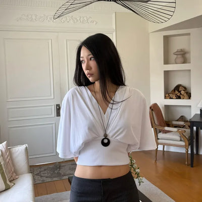 DRAPED V-NECK BANDING CROP TOP