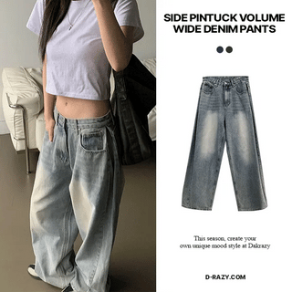 Side pintuck volume wide denim pants