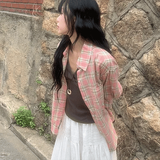 Toui Check 3/4 Sleeve Rolled-up Loose Fit Shirt