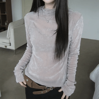 Velvet Spandex Turtleneck T-shirt