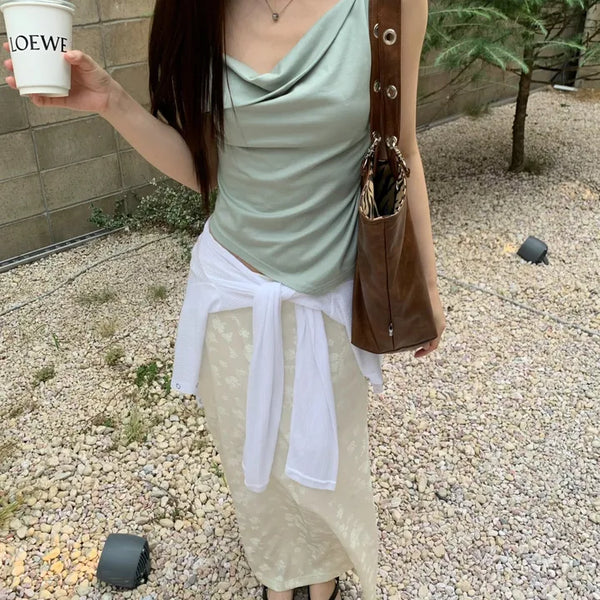 Cowl Neck Asymmetrical Drape Sleeveless