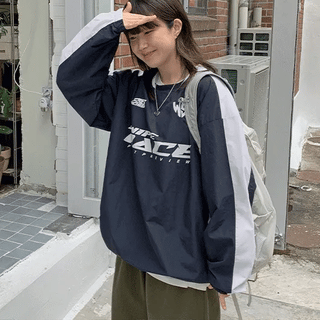 Relken Nylon String Color Block Oversized Sweatshirt