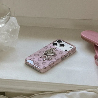 Lovely Leopard Fabric iPhone 17 Pro Card Holder Hard Case