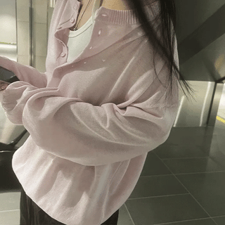 Summer Linen Knit Coat Henley Neck Oversized Knit