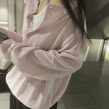 Summer Linen Knit Coat Henley Neck Oversized Knit