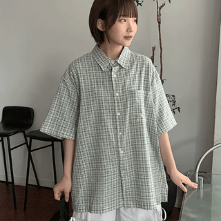 Tevin Check Seersucker Short Sleeve Overshirt