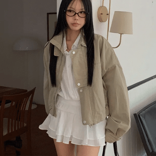 Vintage Washed High-Neck Buckle Short Field Jumper