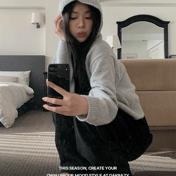 High-neck button over-the-neck hoodie