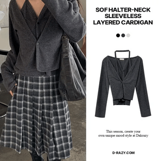 Soft halterneck sleeveless layered cardigan