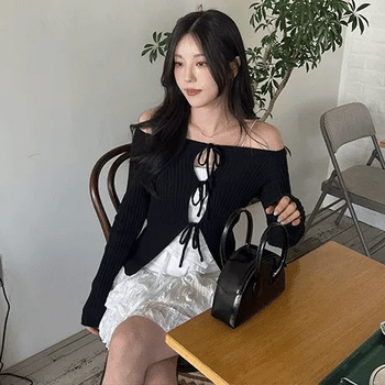 Holling ribbon off-shoulder knit
