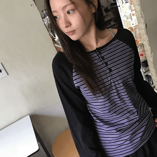 Shabanin Striped Henley Neck Long Sleeve Tee