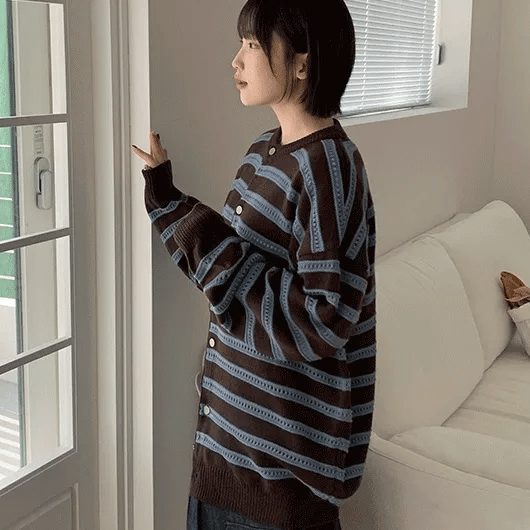 Hori-ring Punching Stripe Over Cardigan