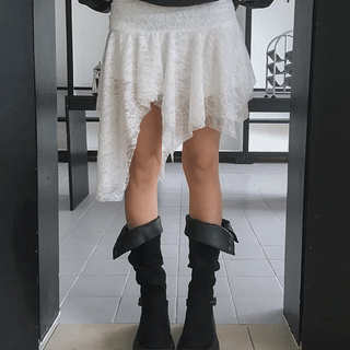 Elastic Waist See-through Asymmetrical Lace Skirt