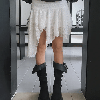 Elastic Waist See-through Asymmetrical Lace Skirt