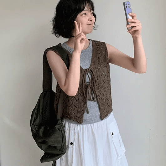 Mimoru Punching Layered Ribbon Knit Vest